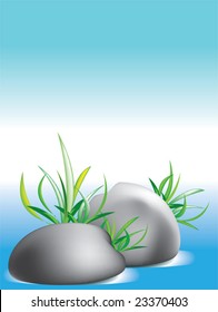 Stones with a green leafs. Illustration
