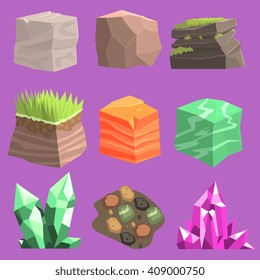 Stones And Ground Set  Of Vector Isolated Landscape Elements For Video Game Design