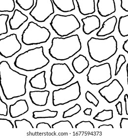 Stones handdrawn seamless black and white pattern. Vector illustration.