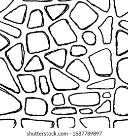 Stones handdrawn seamless black and white pattern. Vector illustration.