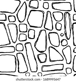 Stones handdrawn seamless black and white pattern. Vector illustration.