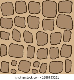Piedras dibujadas a mano con un patrón marrón transparente. Ilustración vectorial.