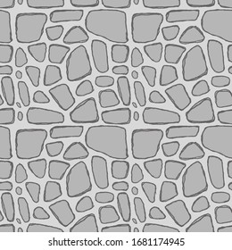 Stones handdrawn seamless gray pattern. Vector illustration.