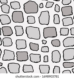 Stones handdrawn seamless gray pattern. Vector illustration.