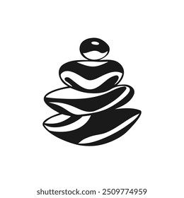 Stones harmonious pyramid pile, stylized drawing. Wellness and spa salon, healthy lifestyle. Logo icon. White and black, yin and yang. Balancing Zen stones.