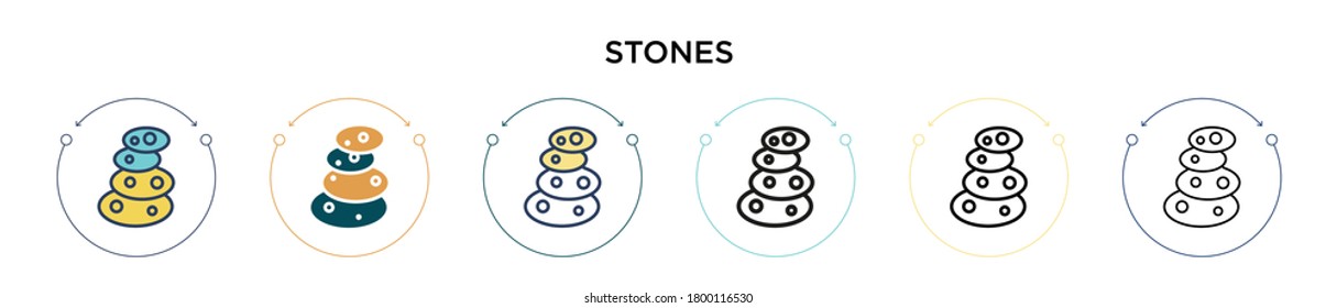 Stones icon in filled, thin line, outline and stroke style. Vector illustration of two colored and black stones vector icons designs can be used for mobile, ui, web