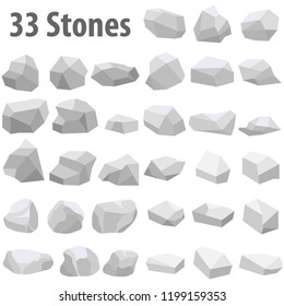 Stones, a large set of realistic stones. Flat design, vector.