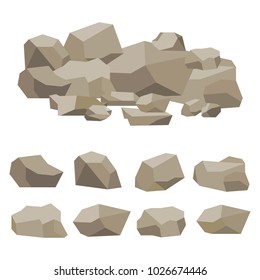 Stones, large and small stones, a set of stones. Flat design, vector