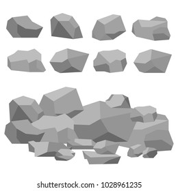 Stones, large and small stones, a set of stones. Flat design, vector
