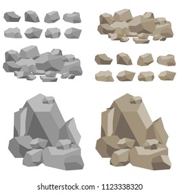 Stones, large and small stones, a set of stones. Flat design, vector