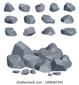 Stones, large and small stones, a set of stones. Flat design, vector