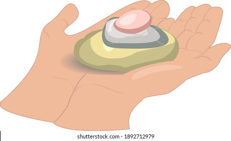 Stones lie in the hands. stone terapy, massage. vector black and white illustration.