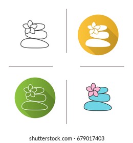 Stones for massage icon. Flat design, linear and color styles. Spa salon. Isolated vector illustrations