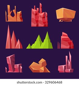 Stones and minerals set vector illustration, for games