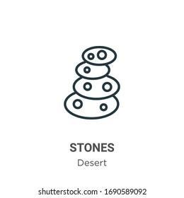 Stones outline vector icon. Thin line black stones icon, flat vector simple element illustration from editable desert concept isolated stroke on white background