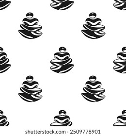 Stones pattern, harmonious pyramid pile, stylized drawing. Wellness and spa salon. White and black, yin and yang. Balancing Zen stones.