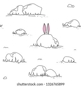 Stones and rabbit cartoon pattern