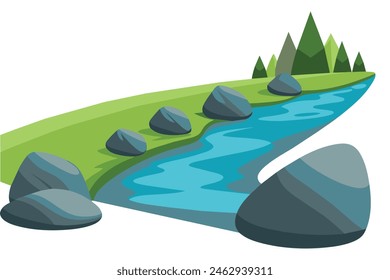 
Stones River gesäumt Reihe mit kleinen Fluss flache Vektorgrafik Natur Illustration