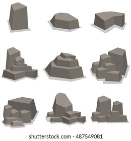 Stones and rock set collection vector art illustration