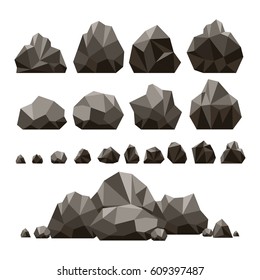 Ilustración vectorial isométrica 3d con piedras y rocas. Escombros y rocas aislados en fondo blanco para el diseño de juegos