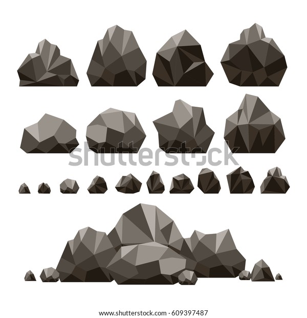 石と岩の3dアイソメベクターイラスト 白い背景にゲームデザイン用のがれきと石セット のベクター画像素材 ロイヤリティフリー