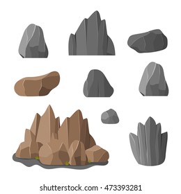 Stones rocks in cartoon style big building mineral pile