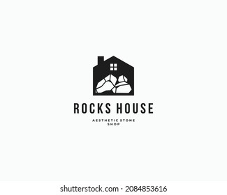 Stones rocks with home symbol logo icon sign design concept. Vector illustration