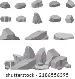 Stones and rocks in isometric 3d flat style. Rock stone big set cartoon. For mountains, geology, mineral concepts nature vector illustrations