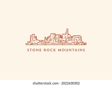 Stones Rocks diseño de símbolo de símbolo del logotipo del paisaje del oeste silvestre. Ilustración del vector