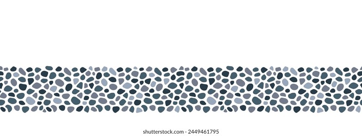 Stones seamless borders vector illustration. Grey paving seamless patterns. Smooth pebble and gravel template background. Doodle cobblestones, cute rounded shapes for interior,travel,spa salon design.