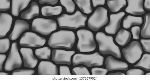 Stones. Seamless texture. Stone wall Cobblestones. Rounded stones. Seamless background. Vector graphics