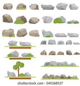 Stones, set stones, mountains, pellet, nature, rocks. Flat design, vector illustration. Vector.