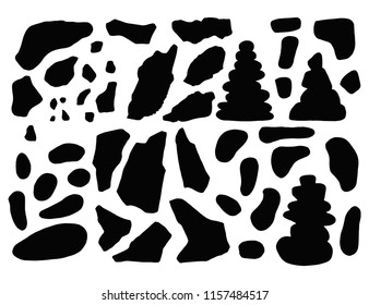 stones silhouette isolated. over white background set of objects