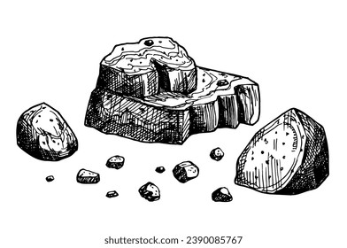 stones sketch set isolated. cobblestones sharp rock Stock Vector