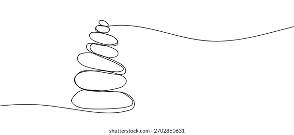 Stones are stacked in layers, forming a continuous line. outline isolated vector illustration.