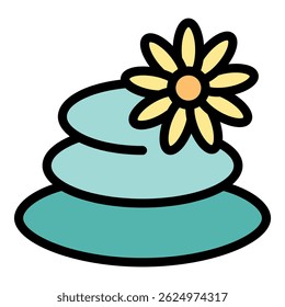 Stones stacked on top of each other with a flower, representing balance, peace, and mindfulness