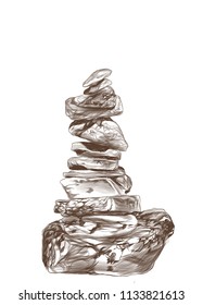 stones stand on each other place of force, sketch vector graphics monochrome illustration on white background