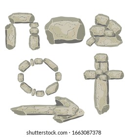 
Stones and stone compositions for games and gaming environments. Vector illustration.