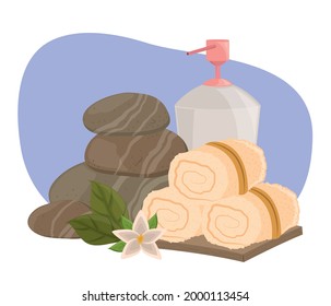 stones with towels and cream spa objects