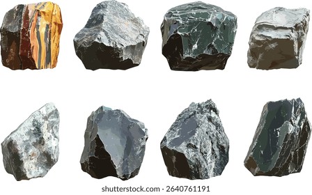 Stones various shapes, sharp isolated cutout illustrations transparent backgrounds, vector stones, rock textures, jagged stone shapes, stone cutout images, natural stones