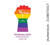 Stonewall Riots Anniversary vector. Rainbow LGBT colored hand raised fist vector. Rainbow hand with clenched fist icon. LGBTQ design element isolated on a white background. June 28. Important day