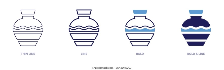 Stoneware pottery icon in 4 different styles. Thin Line, Line, Bold, and Bold Line. Duotone style. Editable stroke.