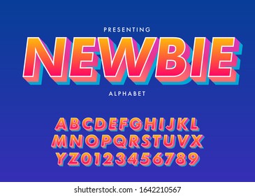 Stong bold modern style text effect. Set of vibrant gradient alphabet and number