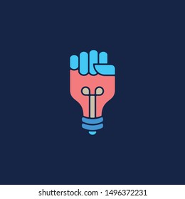 Stong idea logo. bulb and hand logo design. can be used as symbols, brand identity, company logo, icons, or others. Color and text can be changed according to your need.