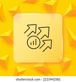 Stonks line icon. Up arrow chart, income, profit, analytics. Data analysis concept. Glassmorphism style. Vector line icon for Business and Advertising