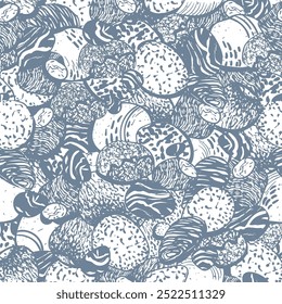Stony beach seamless vector pattern in grey color. Natural background, earth texture