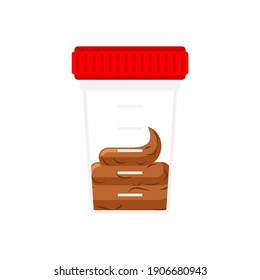 Stool analysis. Plastic jar for analysis. Feces and urine collection container