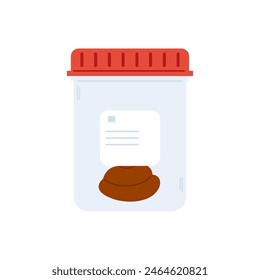 Análisis de heces. Prueba de caca. Recipiente de plástico con biomaterial para análisis de laboratorio
