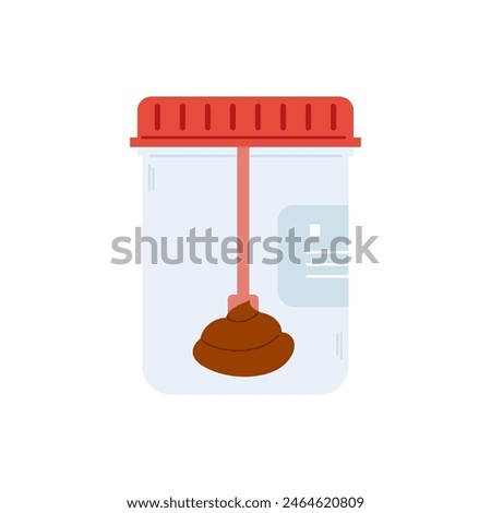Stool analysis. Test tube with biological material. Poop test. Plastic container with feces sample
