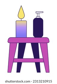 Stool with candles, spa product flat vector cartoon icon. Natural cosmetics. Editorial, magazine spot illustration. Colorful object isolated on white. Editable 2D simple drawing, graphic design